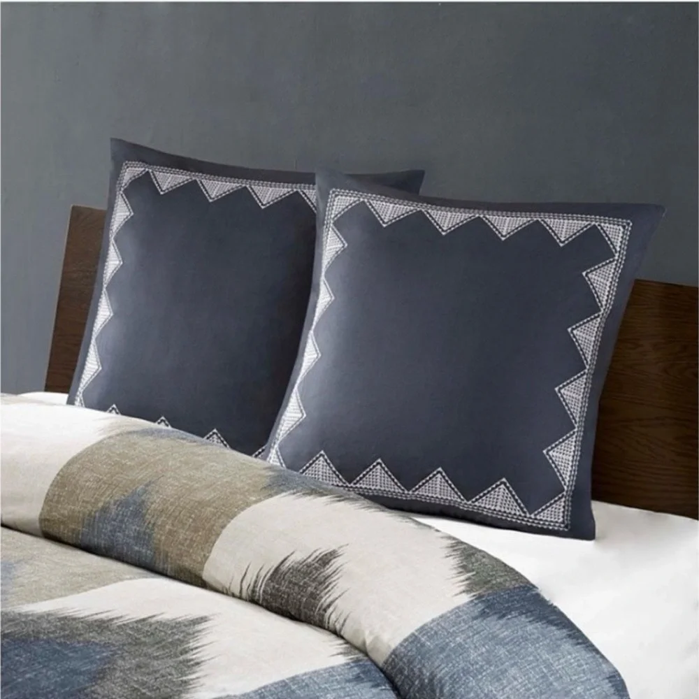 Ink + Ivy Isla Cotton Embroidered Edge Geometric Euro Shams Set of 2 Gray White